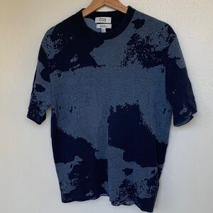 COS Navy Relaxed-Fit Jacquard T-Shirt Size S